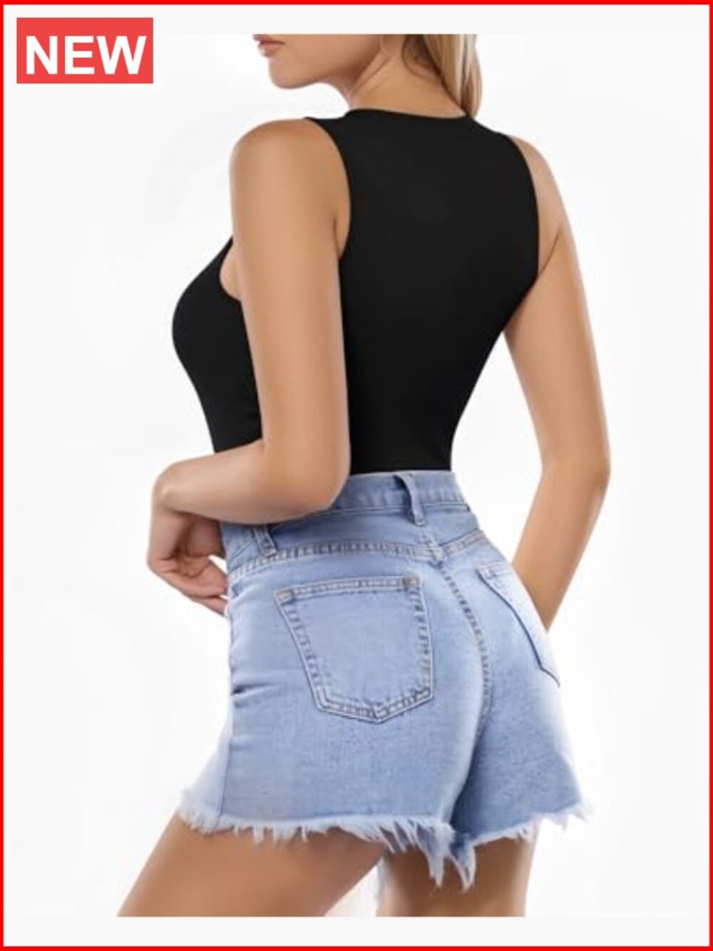 Sleeveless Ribbed Bodysuit Crew Neck Racerback Halter Going Out Top - Picture 3 of 7